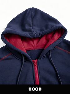 Men's French Terry Fleece Hooded Zip-Up Jacket Breathable Polyester Casual Multi-Pocket Regular Fit Customized Spring Autumn - Product Image 4