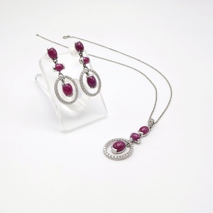 Elegant <b>Ruby</b> Oval Shape Pendant And Earning Silver 925 Gemstone <b>Necklace</b> Stylish Sterling Silver Pendant - Product Image 2