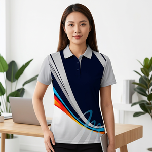 เสื้อโปโลแขนสั้นผู้ชาย พิมพ์ลายนามธรรม สีชมพู ฟ้า ขาว บล็อกสี แห้งเร็ว ผ้าถักโพลีเอสเตอร์ ทรงลำลอง - Product Image 6