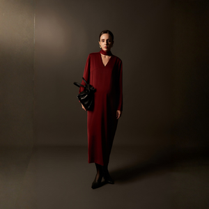 Women's Silk Woven Satin Midi Dress V-Neck Scarf Tie Regular Sleeve Breathable Summer Minimalist Casual Style Made in Vietnam - Product Image 1