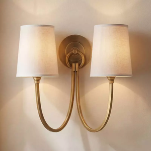 Applique murale en tissu de lin à double bras courbés, luminaire de vanité vintage, lampe murale décorative, éclairage pour salon, loft - Product Image 1