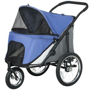 Passeggino Blu a 3 Ruote per Cani di Piccola e Media Taglia, Pieghevole con Una Mano, Cuscino Morbido, Ruote in Gomma, Borsa Portaoggetti - Product Image 1