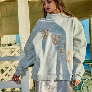 WWD High Quality <b>Mock</b> <b>Neck</b> Cotton Fleece Sweatshirt Tackle Twill Chenille Letter College Greek Pullover Custom College Crew Nec - Product Image 5