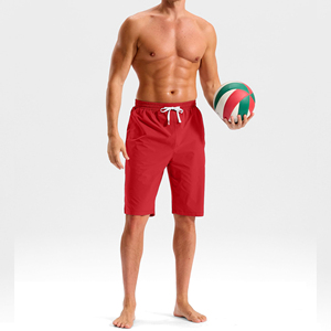 Shorts de Playa para Hombre, Color Rojo Sólido, Secado Rápido, con Cierre de Cordón, Cintura Media, Tejido de Poliéster - Product Image 1