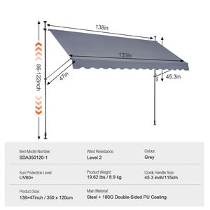 Tenda da Sole Retrattile Manuale Sunsetter Deck Adju 138 x 47" per Esterni con Manovella, Riparo Parasole 4m x 5m Max - Product Image 3