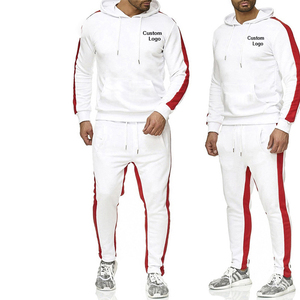 Conjunto Deportivo con Capucha para Hombre, Blanco con Rayas Rojas, Manga Larga, Cierre con Cordón, Estilo Casual Deportivo, Ligero, Poliéster Transpirable - Product Image 1