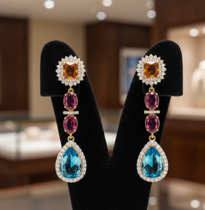 Pendientes de Piedras Preciosas Multiforma Hechos a Mano a Precio de Mayoreo, con Corte Cojín Amarillo y Azul, Plata de Ley 925, Bañados en Oro de 18K - Product Image 2