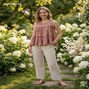 Collection de pantalons à poches et hauts sans manches en lin et coton à imprimé moderne, fournisseur de Surat pour la mode féminine - Product Image 1