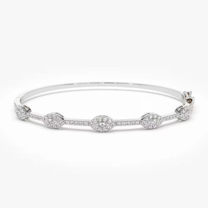 Yellow Gold Round Cluster Lab Grown Diamond Station <b>Bangle</b> <b>Bracelet</b> - Product Image 3