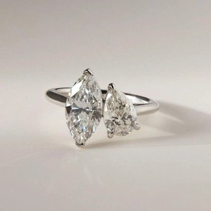 Anillo de Dos Piedras de Moissanita con Corte Marquesa en Forma de Pera, Chapado en Rodio, Plata 925, Engaste de Garras, Anillo de Compromiso y Boda - Product Image 5