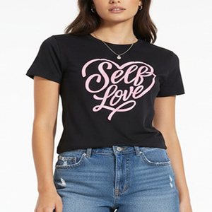 Camisetas de Mujer al por Mayor con Estampado de Autoestima en Negro, Calidad Premium, Tela de Algodón Suave y Cómoda, Secado Rápido - Product Image 1
