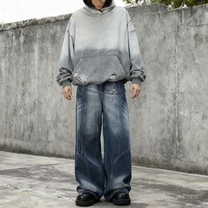 Sudadera con capucha de forro polar extragrande personalizada de peso pesado unisex, estilo vintage con lavado ácido, bolsillo desgastado, ropa urbana - Product Image 3