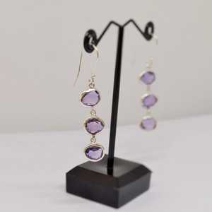 Nikhil Gems NG-033 Amethyst Sterling Silver Gold Plated Drop <b>Earrings</b> Trendy Design February Birthstone Purple Gemstone Jewelry - Product Image 6