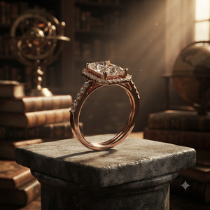 Anillo de compromiso de oro rosa con moissanita y halo, corte esmeralda, banda pavé, joyería de boda para mujer, halo de diamantes de oro rosa con corte radiante - Product Image 1