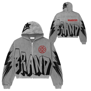 Sudadera con Capucha Oversize con Cremallera Brandstate para Hombre, Gris, de Felpa Francesa, Estilo Urbano, con Estampado de Marca Audaz y Logotipo de Estrella - Product Image 1