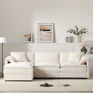 Divano Sezionale Modulare in Ciniglia da 263 cm, a Forma di L, Set Divano Cloud con Seduta Profonda e Ampia, 4 Posti con Doppi Cuscini per Soggiorno - Product Image 3