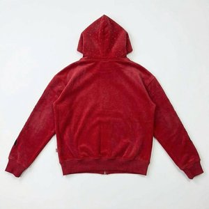 Conjuntos de Sudadera con Capucha y Pantalones Cortos Rojos con Pedrería para Hombre, Personalizados con Logotipo, Ropa Deportiva de 2 Piezas para Niños, Estilo Hip Hop - Product Image 3