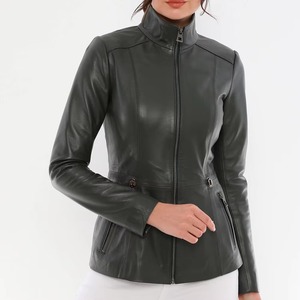 Chaqueta de Cuero para Mujer con Cierre Personalizada de Fábrica, Chaqueta de Motociclista de Piel de Oveja Auténtica, Corte Ajustado, Forro de Algodón Transpirable - Product Image 1