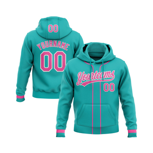 Sudadera con Capucha Personalizada de Béisbol en Verde Azulado y Rosa, con Costuras a Medida, Sublimación para Equipos Deportivos, Unisex - Product Image 1