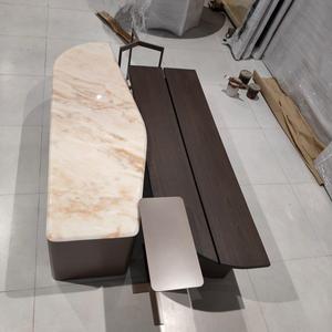 Table à manger rectangulaire en marbre naturel, bord poli, design contemporain, surface résistante à l'eau - Product Image 5