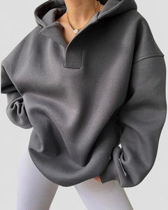 Sudadera con Capucha, Logotipo Personalizado, Color Beige Sólido, Frente Abierto, Manga Larga, Estilo Casual, 100% Algodón para Mujer - Product Image 3