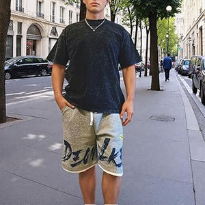 T-shirt oversize pour homme, lot de 2, unisexe, vintage, délavé à l'acide, coupe ample, noir et multicolore, manches courtes, décontracté - Product Image 5