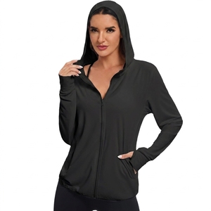 Custom Fashionable Sexy Fitness Women's Fitted Single-Brushed Full Zip Hoodie With Cowl Neck Hood and <b>Top</b> of Neck Zip Protection - Product Image 2