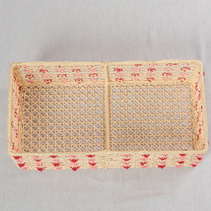 Panier de rangement rectangulaire en osier naturel avec motif floral rose et rouge, décoration de salon, accessoires pour la maison - Product Image 4