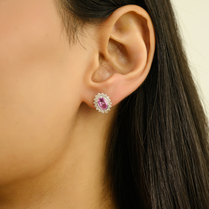 ต่างหูแบบติดหูประดับเพชรและพลอยสีชมพูคุณภาพสูงระดับพรีเมียม ตัวเรือนทองคำขาวบริสุทธิ์ 14K สำหรับผู้หญิง ของขวัญวันครบรอบ - Product Image 2