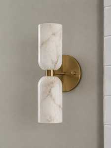 Applique murale moderne en laiton avec design géométrique en marbre, éclairage intérieur minimaliste pour la décoration du salon - Product Image 2