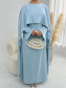 <b>Eid</b> Women Party <b>Dress</b> Abaya Beading Cape <b>Long</b> Sleeve Muslim Jalabiya Ramadan Solid Vestidos Largos Party <b>Dresses</b> Arab <b>Long</b> Robe - Product Image 6