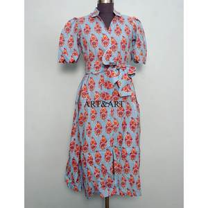 Vestido Moderno Casual de Manga Corta para Fiesta, Estilo Dulce y Elegante para Mujer, Estampado a Mano, de Algodón, Tipo Canguro, Cómodo y Corto - Product Image 1