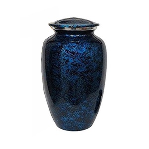 Urna Funeraria de Metal Ecológica de Estilo Americano con Diseño de Hojas en Relieve, Color Azul Océano, para Cenizas Humanas - Product Image 1