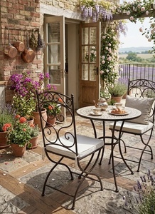 Traditional European Design Wrought Iron <b>Chair</b> Powder Coated Eco-Friendly Weather Resistant Non-Foldable <b>4</b>-Seater Garden <b>Set</b> - Product Image 5