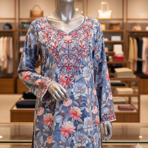 Robe Abaya Kaftan Islamique Longue Fait Main Perlée Luxe Élégant Bleu Azur Respirante Légère pour Mariage et Fêtes Femme - Product Image 1