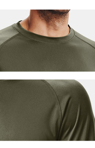 T-shirt à manches courtes pour homme, vert olive, séchage rapide, col rond, coupe classique, jersey décontracté, couleur unie - Product Image 3