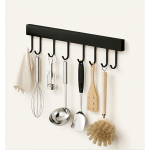 Deluxe Quality Matte Black Wall Mounted <b>Hook</b> Rail Stainless Steel Bathroom Towel Rack and Kitchen Utensil Hanger - Product Image 2