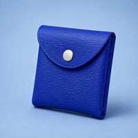 Dompet Kartu Sutra Biru Mewah Lainnya, Desain Minimalis, Penutup Kancing, Ukuran 4/6 Inci, Penyimpanan Kartu Nama, Koin, Keperluan Sehari-hari