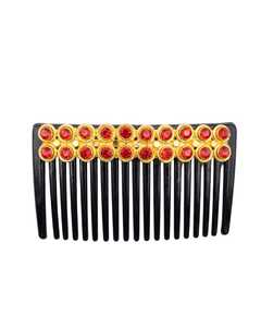 Peigne à cheveux élégant en alliage plaqué or noir avec strass rouges, 13 cm, léger et tendance pour mariage et fête - Product Image 1