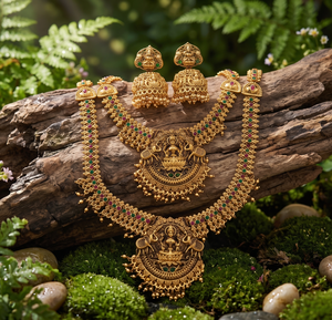 Divyoro - Juego de Joyería Nupcial Antiguo de Dos Niveles, Chapado en Oro de 24K, Cobre y Latón, Collar y Pendientes Clásicos para Boda, Religiosos, para Mujer - Product Image 4