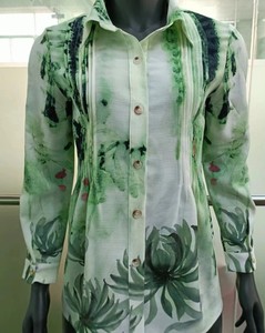 Camisa Elegante de Manga Larga con Solapa, Cierre de Botón, Bordado Frontal con Logotipo, Estilo Casual para Primavera/Verano, para Mujer - Product Image 4