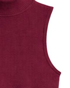 Top corto sin mangas de cuello alto acanalado rojo vino personalizado, ajustado, elástico, informal, de verano, para mujer, chaleco de moda - Product Image 6