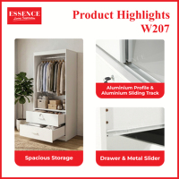 Armoire de chambre contemporaine à deux portes en panneaux plats en aggloméré, 2 tiroirs, 1 étagère, pour usage hospitalier, en aluminium, vente en gros