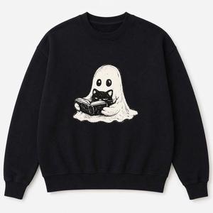 Halloween Ghost <b>Cat</b> Eco-Friendly Breathable Heat Transfer Plastisol DTF Print <b>Sweatshirt</b> Custom Women Hoodie Crew Neck Autumn - Product Image 1