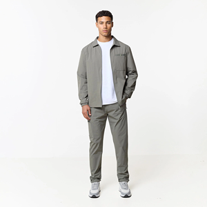 Men's Grey <b>Nylon</b> Tracksuit Zip-Up Jacket <b>Jogger</b> Pants Set Casual Sportswear Outfit Breathable Full Sleeve Solid Color Autumn - Product Image 3
