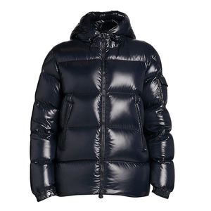 High Quality Glossy Black Hooded Down Jacket Zip Padded Winter Coat Thick <b>Warm</b> Quilted Outerwear Bomber Style Outing Puffer Coat - Product Image 1
