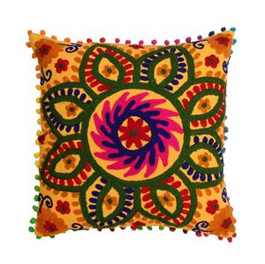 Hand Embroidered Floral Suzani Vintage Style Eco-Friendly Washable Bohemian Mexican <b>Throw</b> Pillow Covers Outdoor Decor - Product Image 1