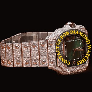 Montre de créateur unique avec cadran carré vert et chiffres romains, style hip-hop, entièrement sertie de diamants Moissanite, bijoux pour homme personnalisés de qualité supérieure - Product Image 2