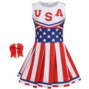 LUXE ENTERPRISES USA Patriotic Heat-Transfer Printed 140g Polyester Cheerleader Dress Red Bow for Adult <b>Skirt</b> Style Uniforms - Product Image 1