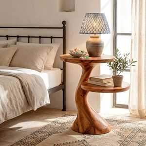 Solid Wood Twisted Pedestal Accent Table Handcrafted Organic Modern Furniture Natural Wooden <b>Stools</b> Ottomans - Product Image 3